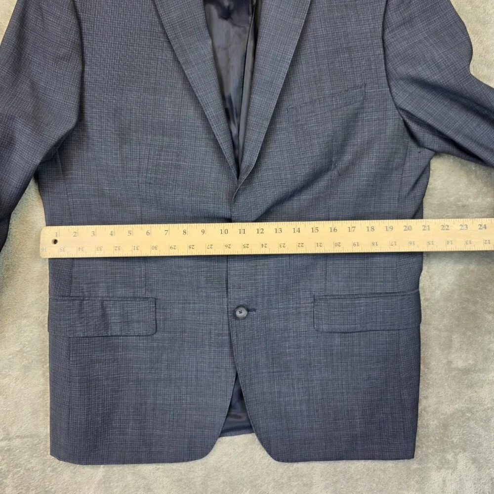 DKNY Blazer Mens 44R Blue Check Wool Two Button Sport Coat Suit Jacket Stretch